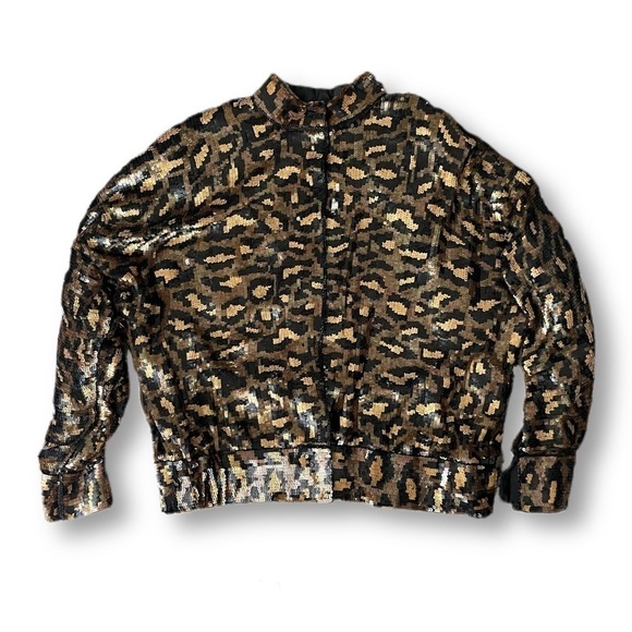 𝅺VINTAGE Fully Sequined Leopard Print Bomber Jacket - Picture 1 of 10